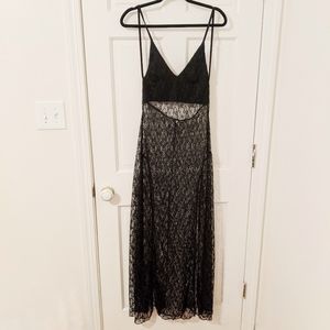 Vintage Full Length Black Lace Lingerie Night Gown